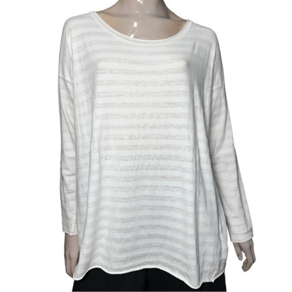 Labo.Art Women’s Size 0 S White Tonal Burnout Stripe Long Sleeve T-Shirt
